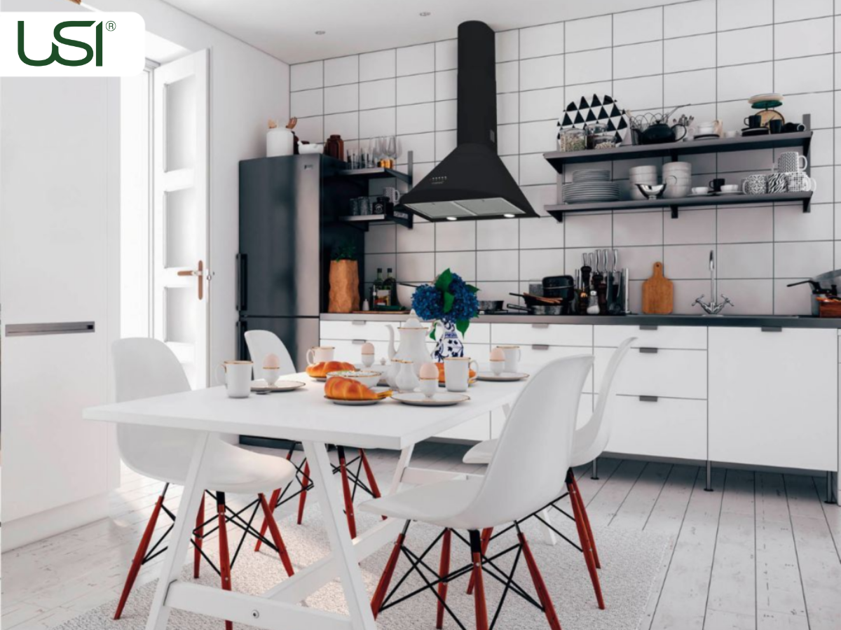 USI máy hút mùi đảo màu đen sang trọng